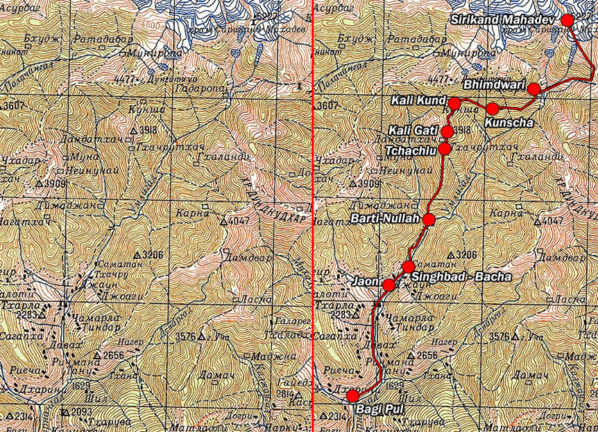 Shrikhand Mahadev - the map of the trekking route